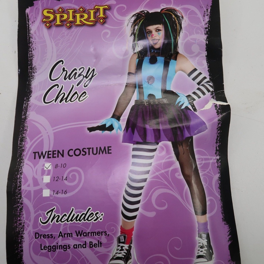 Halloween Costume Spirit Crazy Chloe Punk Clown Tween Size 8-10 Cosplay Goth